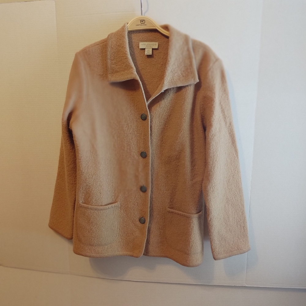 Appleseed's Petites Light Wool Button Up Jacket Tan